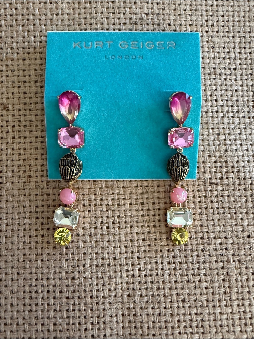 Kurt Geiger Pink and Yellow Multi-Stone Drop Earrings